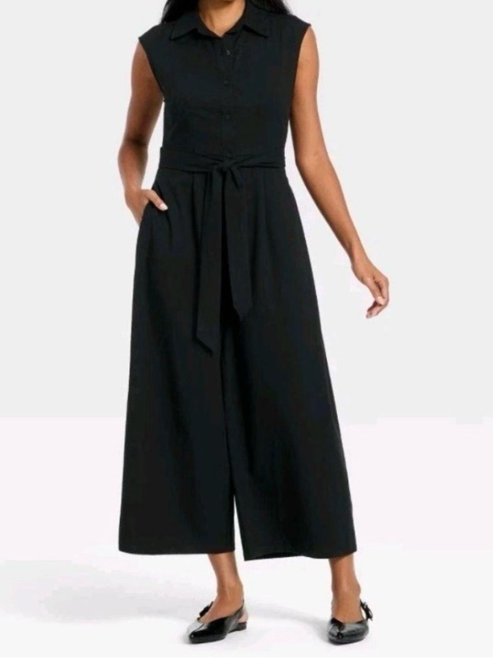 A new day Black Sleeveless Collared Wide-Leg Jumpsuit Size Medium NWT